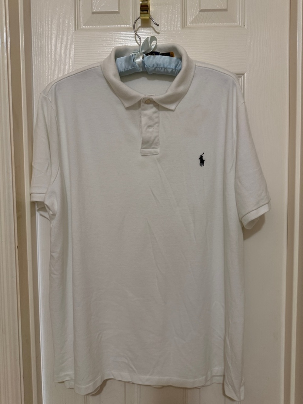 MEN’S Ralph Lauren White Polo with Navy Pony Embroidery